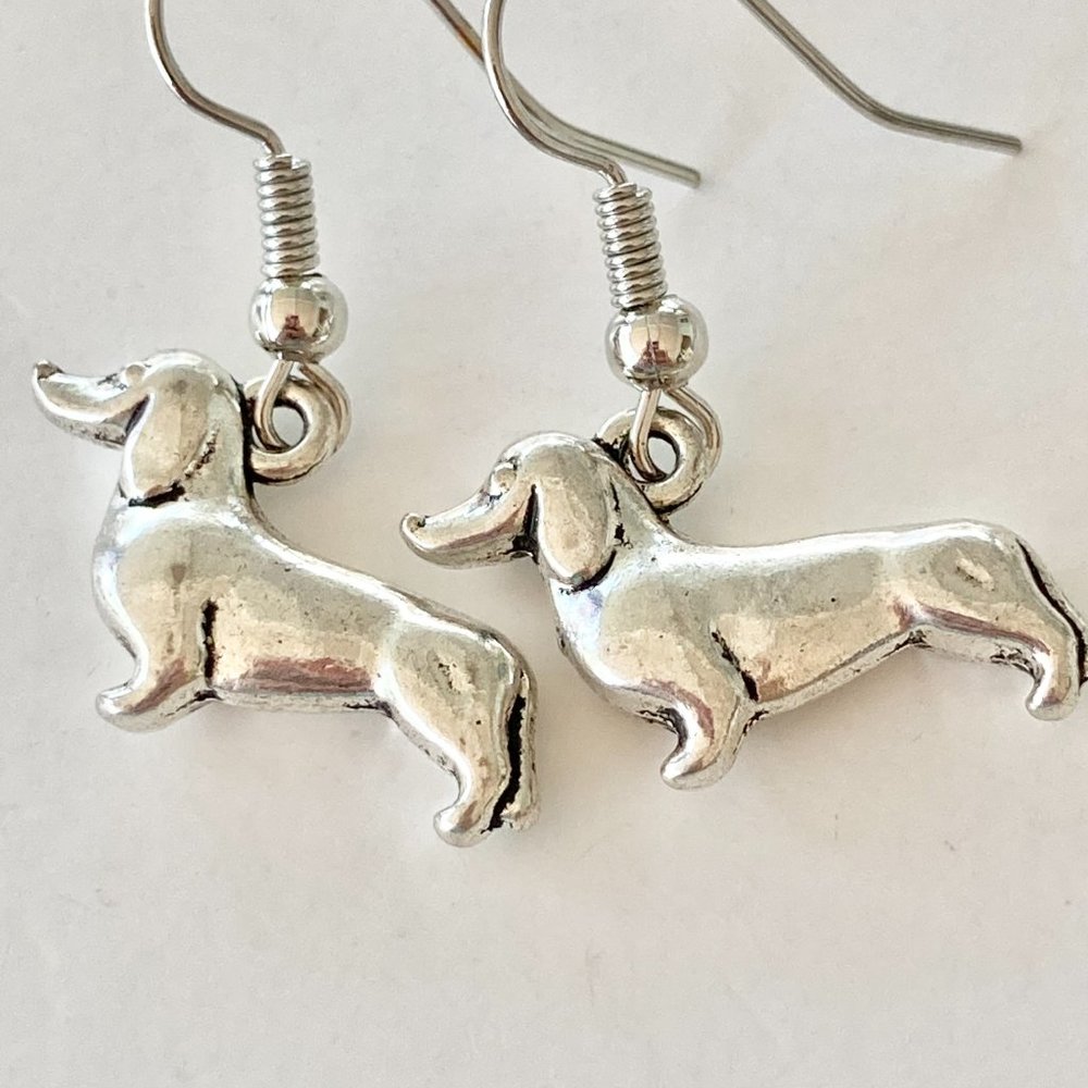 Dachshund Doxie Dog Earrings Silver Plated Pierced Breed Rescue Vet Tech Gift